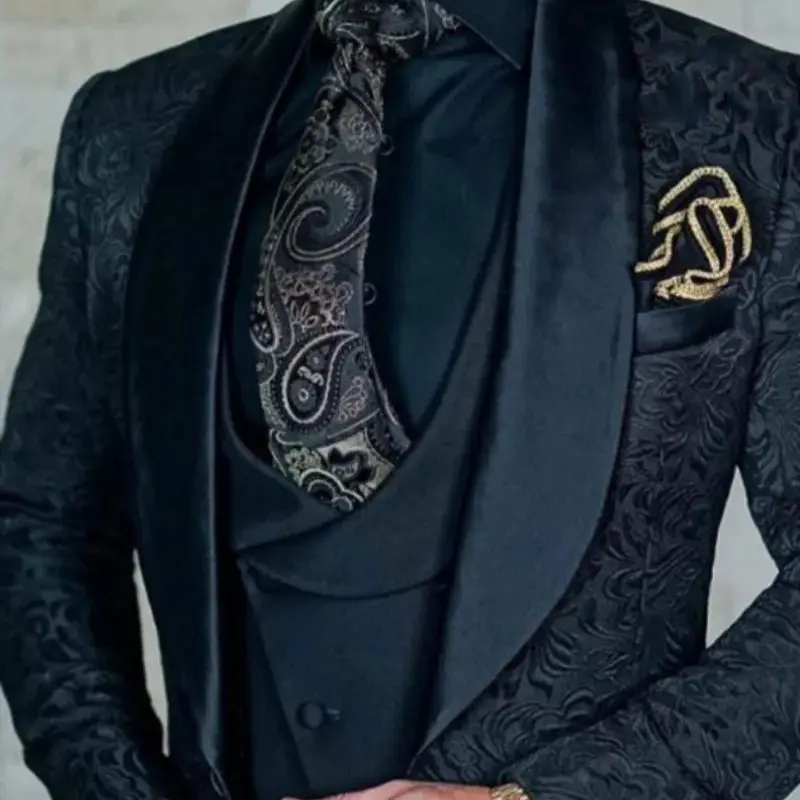 Black Wedding Party Costume Popular Clothing Casual Host Africa Men's Suit Regular Fit Tuxedo 2 Peices Sets Jacket + Pants