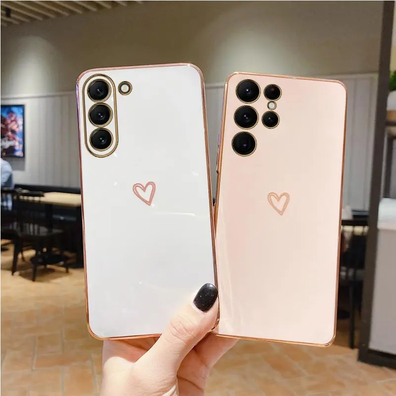 Luxury Love Heart Plating Phone Case - Elegant Back Cover
