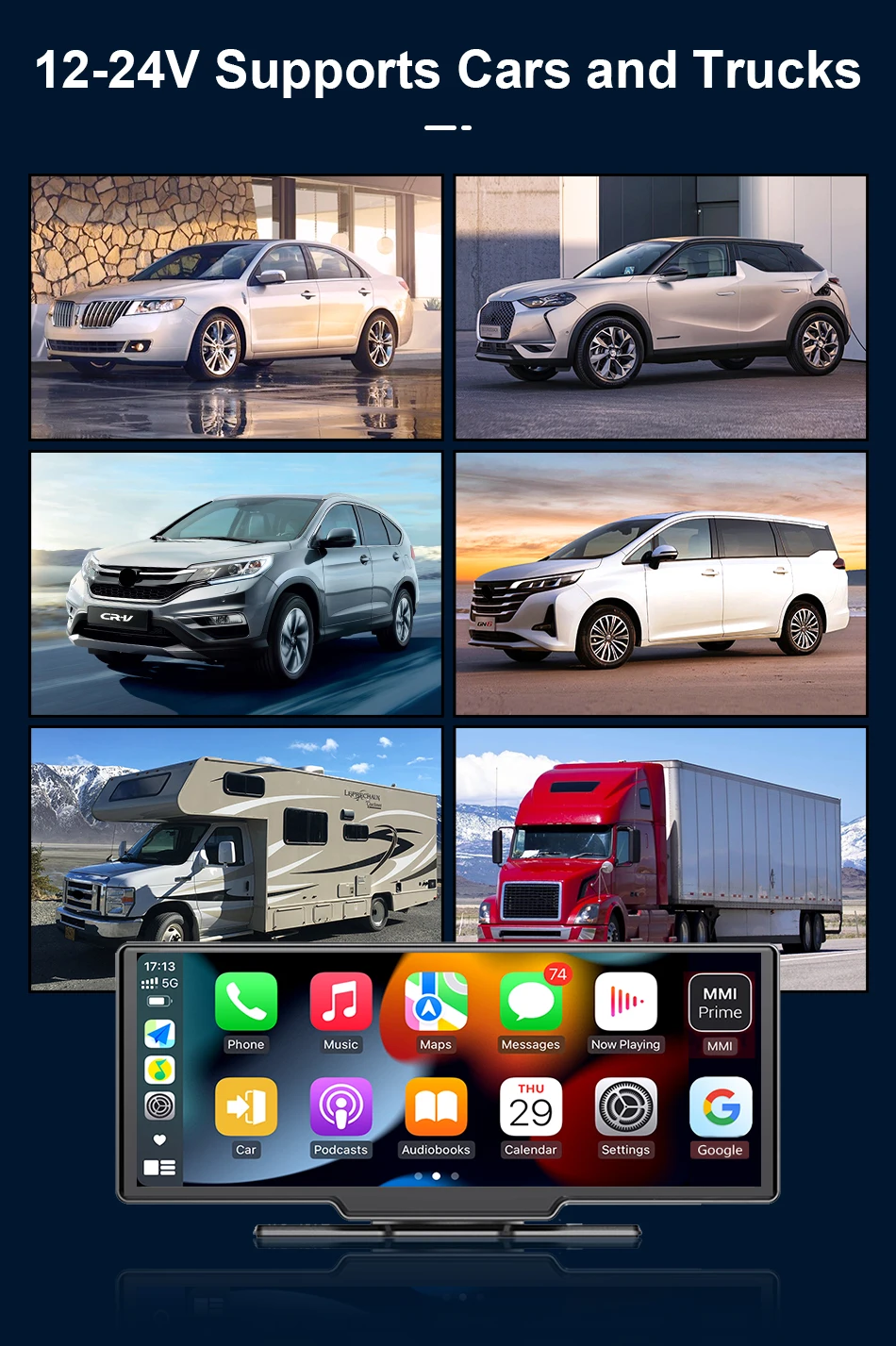 Srnubi 10,26 Zoll 4K DVR Motorrad-Navigationssystem mit Wireless Carplay & Android Auto, optional mit Dual-Objektiv-Dashcam und Rückfahrkamera, WIFI, BT5.0 – Detail 19