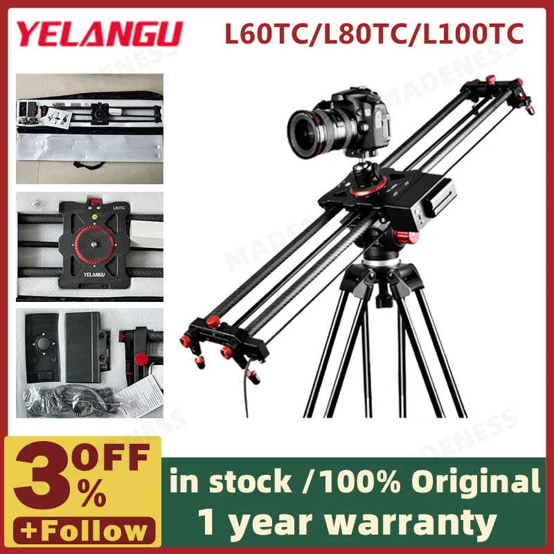 YELANGU 탄소 섬유 트랙 전문 카메라 슬라이더, 음소거 모터, 타임 랩스, 무선 원격 제어, L60TC, L80TC, L100TC