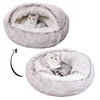 Snooze Cat Bed Round Plush Fluffy Hooded Cozy Cat Bed Cave for Indoor Donut Self Warming Small Dog Bed Anti-anxiety for Winter 2