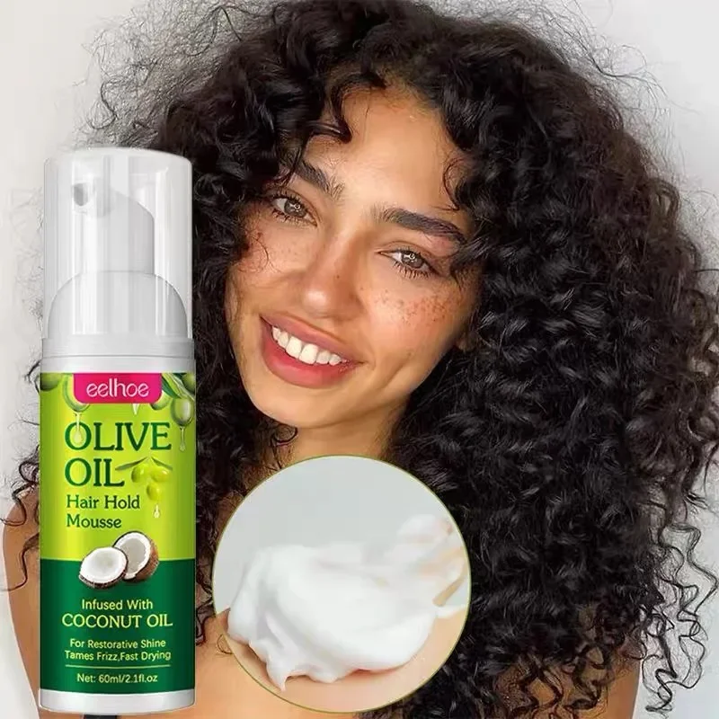 Curly Hair Styling Mousse Fluffy Olive Oil Shaping Cream Hydrating Prevent Dryness Nourishing Elastin 60ml