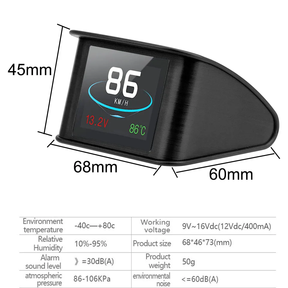 진단 도구 OBD 스마트 디지털 미터 HUD P10 헤드업 디스플레이 다기능 자동차 속도계 온도 RPM 마일리지 게이지