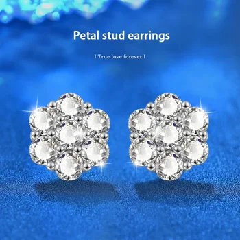 100% 925 Sterling Silver Moissanite Stud Earrings 7 Stones Flower Women Earring for Party Engagement Fine Jewelry D Color Gift