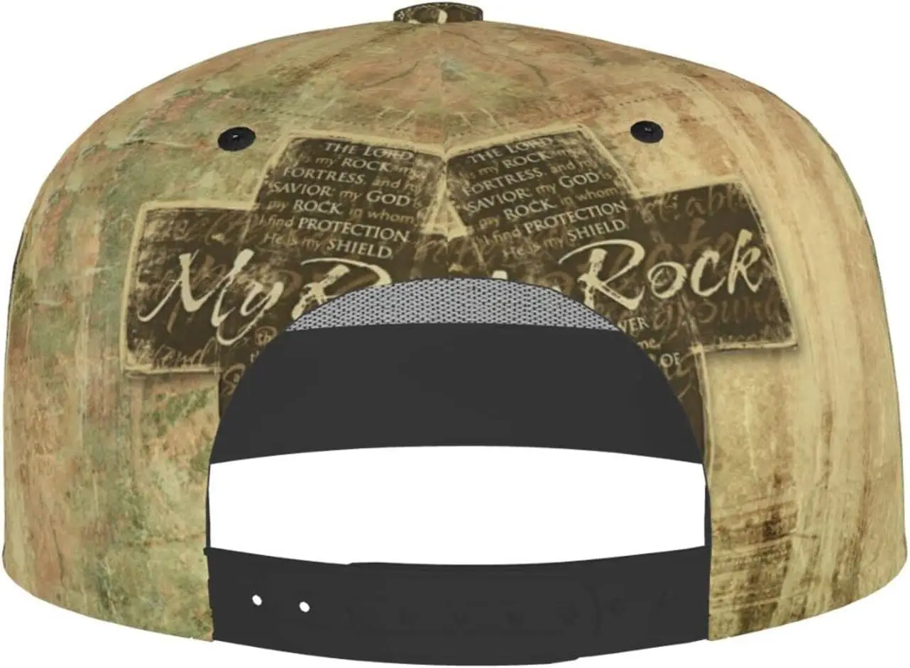 Christian Religious Bible Verse The Lord is My Rock Flat Bill Hat, Unisex Snapback Baseball Cap Hip Hop Style Flat Visor 4