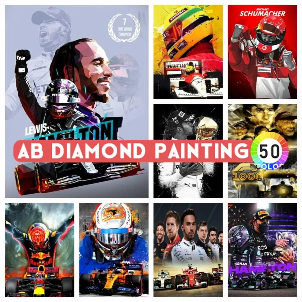 Cross stitch mosaic puzzle craft speed racing landscape diamond AB painting F1 car Max Lewis driver embroidery gifts adults