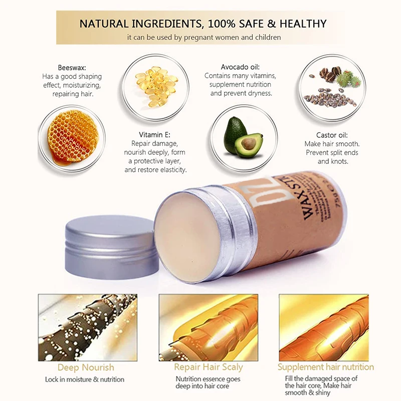 Wax for Hair Woman Broken Hair Finishing Pomade Stick Suitable for Men and Women Daily 75g Persistent Control Edge Control Gel