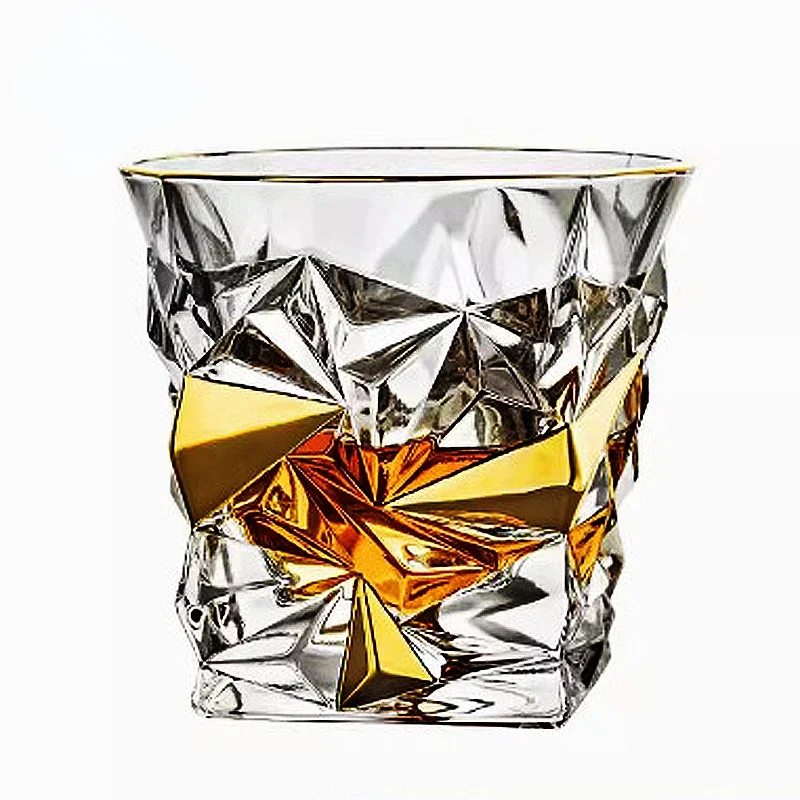 High End Bohemia Crystal Glass Gold-painted Whisky Cups Red Wine Beer Glass Wine Bottle Set Bar Dining Drinkware Water Glasses