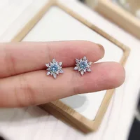 Luxury Exquisite Sterling Silver Inlaid Tiny Zircon Blue Crystal Snowflake Stud Earrings for Woman Winter Jewelry Christmas Gift