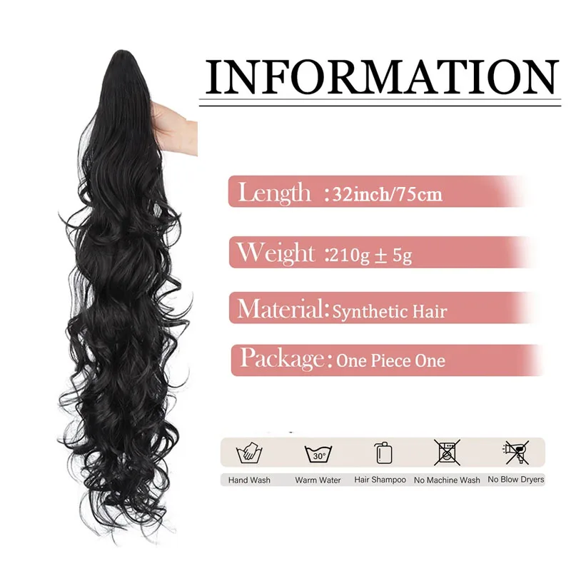 Synthetic  Curly Wavy Ponytail Hair Extensions Long Claw Claw Clip On Ponytail Hair Extensions For Women Ombre Hairpieces
