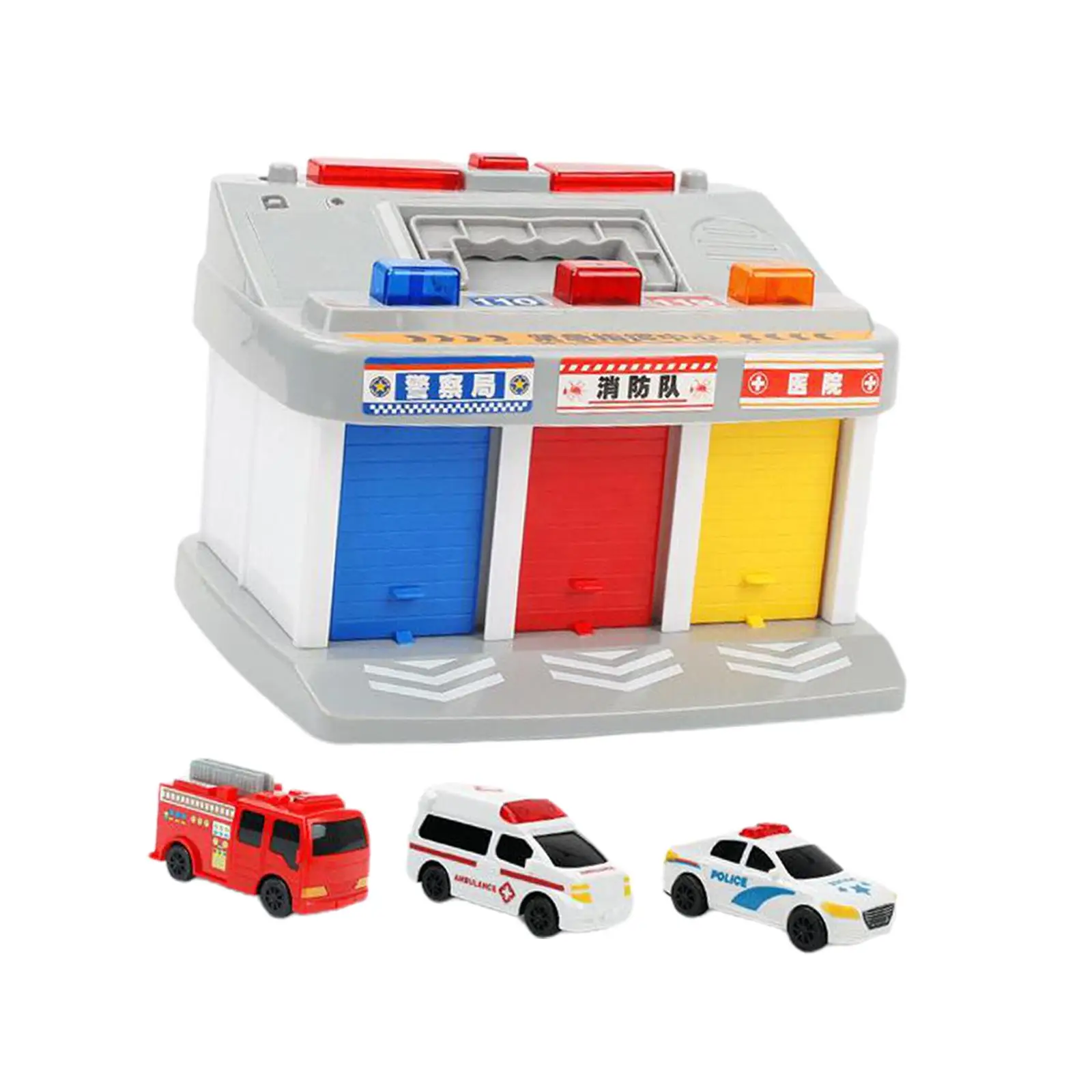 

Emergency Vehicle Station with 3 Mini Cars Toy Vehicle Toys Vehicle Garages for Children Kids Ages 3 and up Boys Girls Gifts