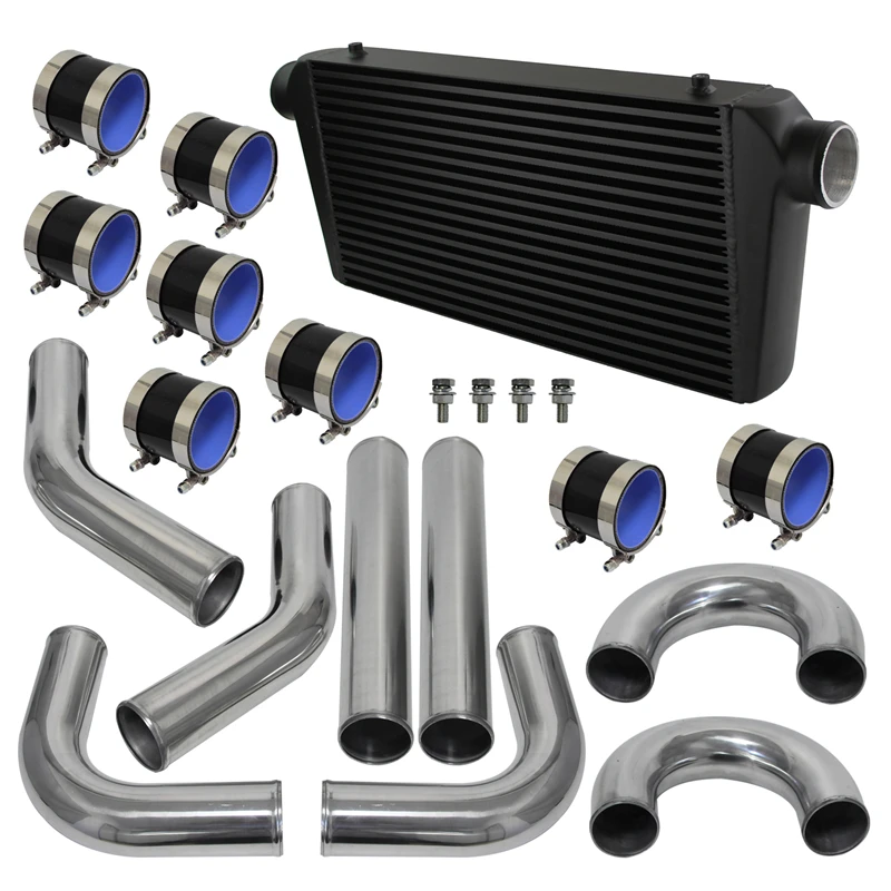 Universal Front Mount Intercooler + 3" 76mm Aluminum Piping Hose Clamps Kit Diy Engine