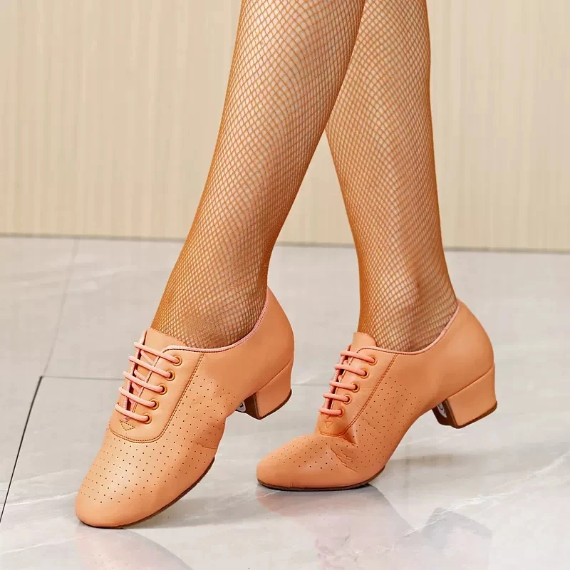 Latin Dance Shoes Soft Cow Leather Shoes Women Modern Shoes Professional Shape Shoes Multicolour Sneakers Square Ballroom Shoe 3