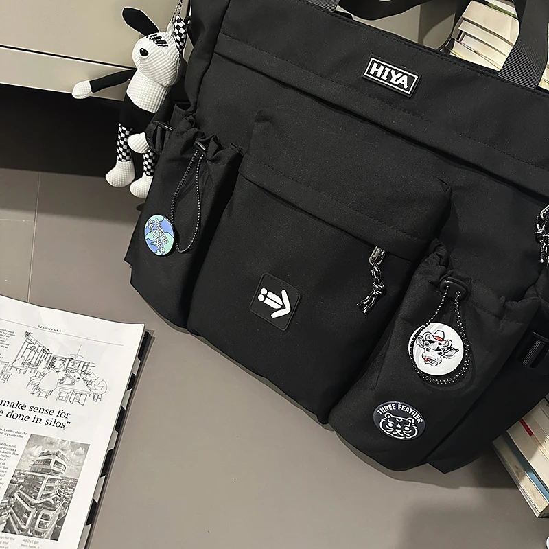 Nylon Große Kapazität Paar Einkaufstasche Multi-Pocket Abzeichen Dekoration Schultertasche Lässige Reise Einkaufstasche – Detail 17