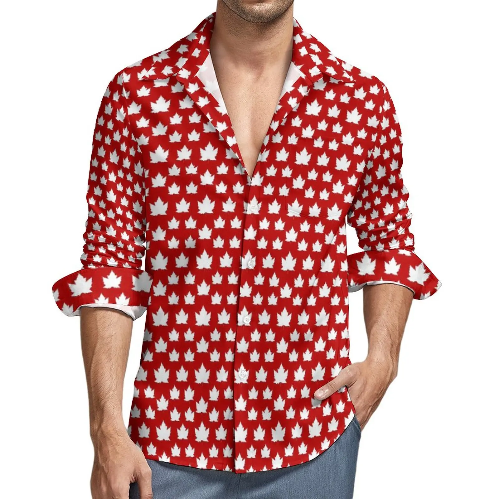 

Flags Maple Leaf Shirt Spring Canada Flag Casual Shirts Male Vintage Blouses Long Sleeve Design Streetwear Tops Big Size 3XL 4XL