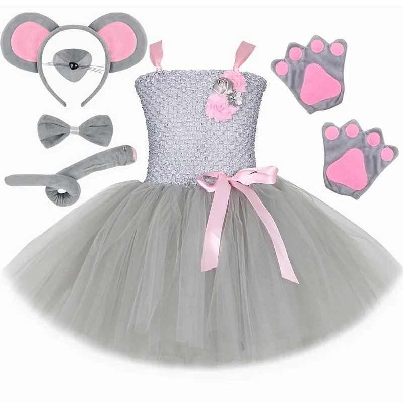 Disfraz de rata y ratón para niña, vestido de tutú gris con orejas ...
