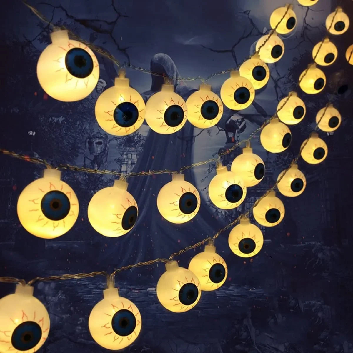 1PC 10/20/40 LED Halloween Eyeball String Lights Indoor Atmosphere Decorative Light Suitable For Halloween Party Home Decoartion