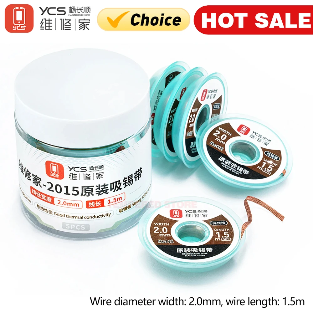 Desoldering Braid Solder Remover YCS 2mm 2015 Desoldering Braid Solder Remover Wick BGA Soldering Wire Tin Lead Cord Flux Absorption Line Braid Tape 1.5M tools