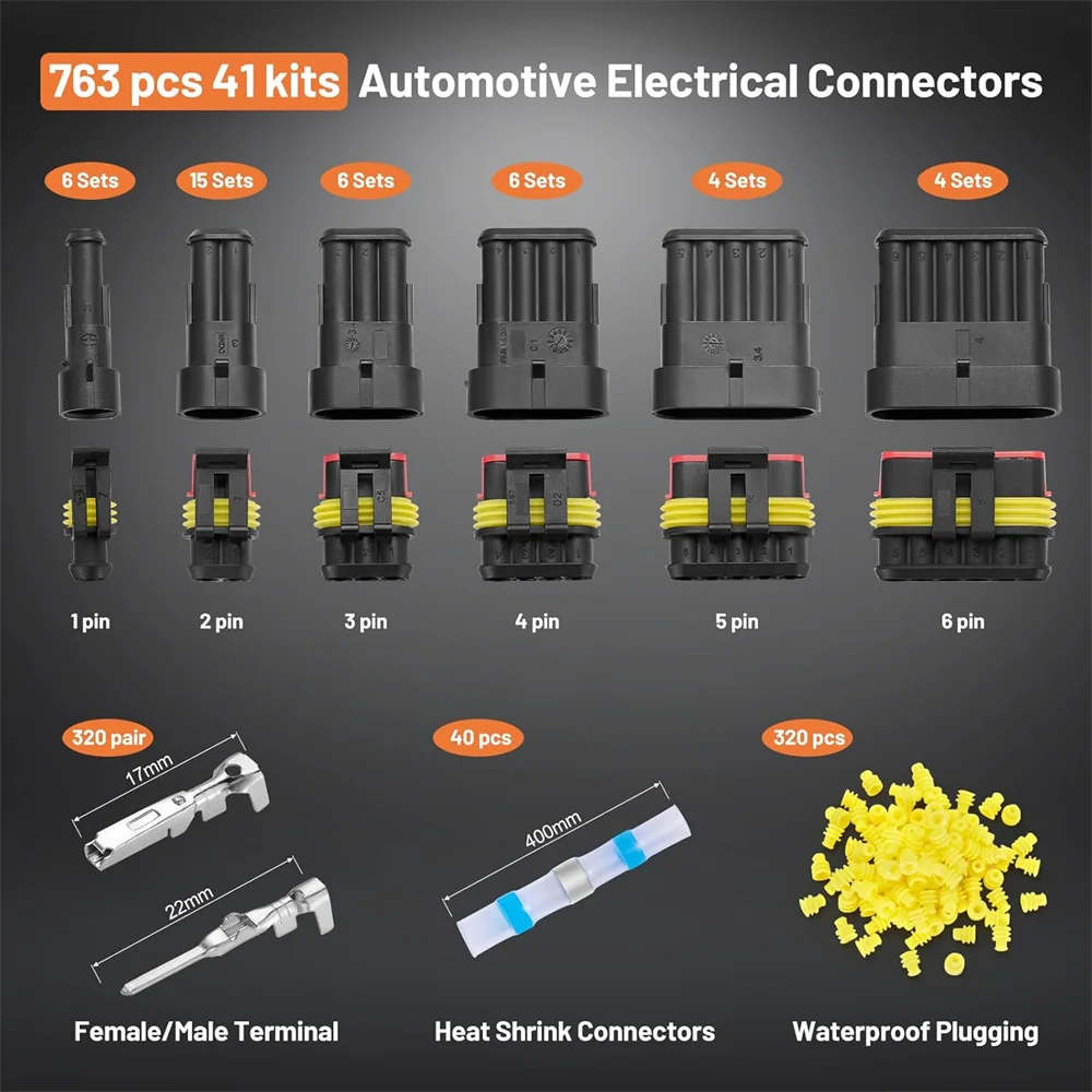 763-teiliges Wasserdichtes Steckverbinder-Set 41 Kits Automotive Elektrische Kabelverbinder 1/2/3/4/5/6 Pin Steckverbinder für 16-22 AWG Kabel – Detail 2