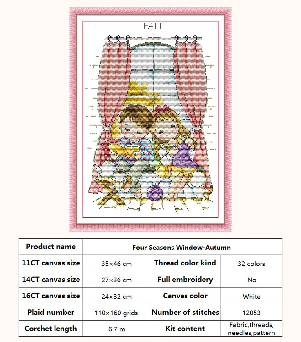 Four Seasons Window Patterns Counted Cross Stitch Set DIY 11CT 14CT 16CT Stamped DMC Cross-stitch Kit Embroidery Needlework