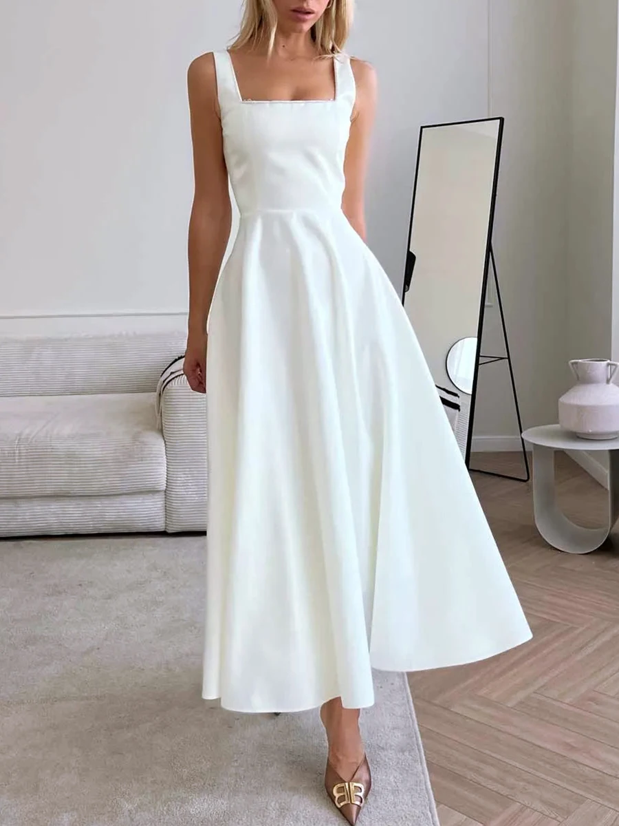 

Elegant Floral Square Neck Corset Long Dress Sleeveless Low Cut Button Down Flowy A-Line Tank Robe Fashion Women Summer Dress