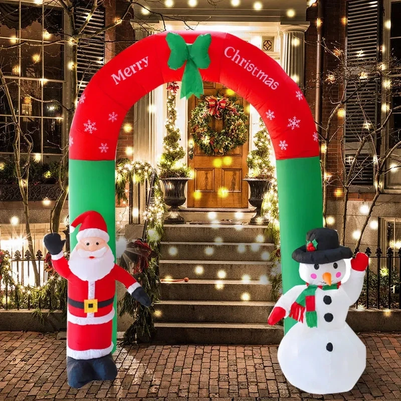 

2.4m Merry Christmas Inflatable Archway Cartoon Yards Arch With Santa Claus Snowman For Xmas New Year Yard Party Decoration