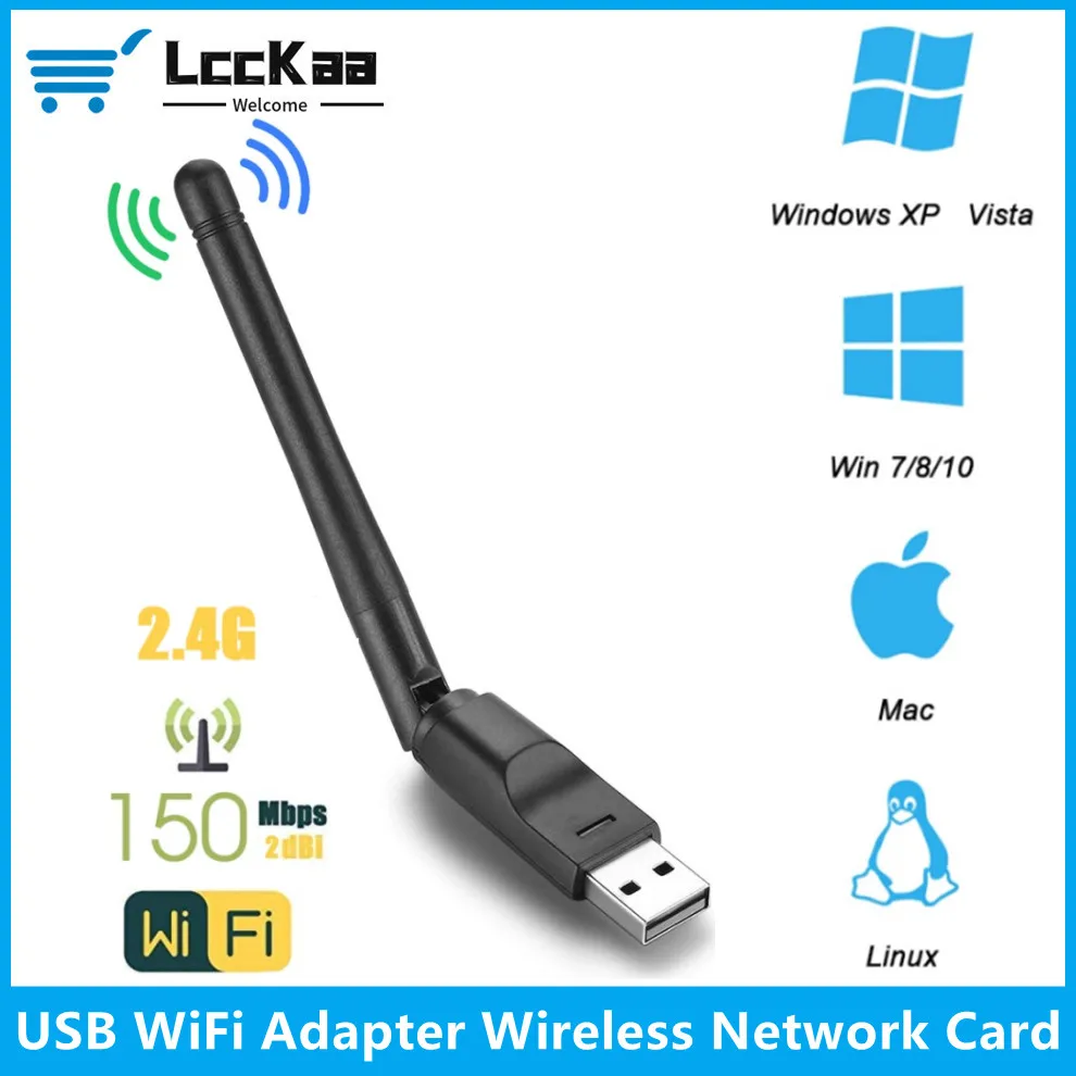 Mini Adaptador Wifi Usb Mt7601 2.4ghz Placa de Rede sem Fio Dongle com Antena 802.11 b g n para pc Laptop 150mbps
