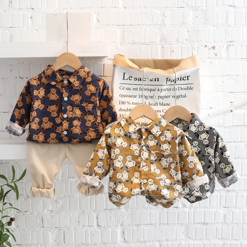 

Casual Clothes Suit Autumn 2022 New Bear Print Long Sleeves Tops Pants 2Pcs Children Shirt Outfit Spring Baby Boy Clothing Sets