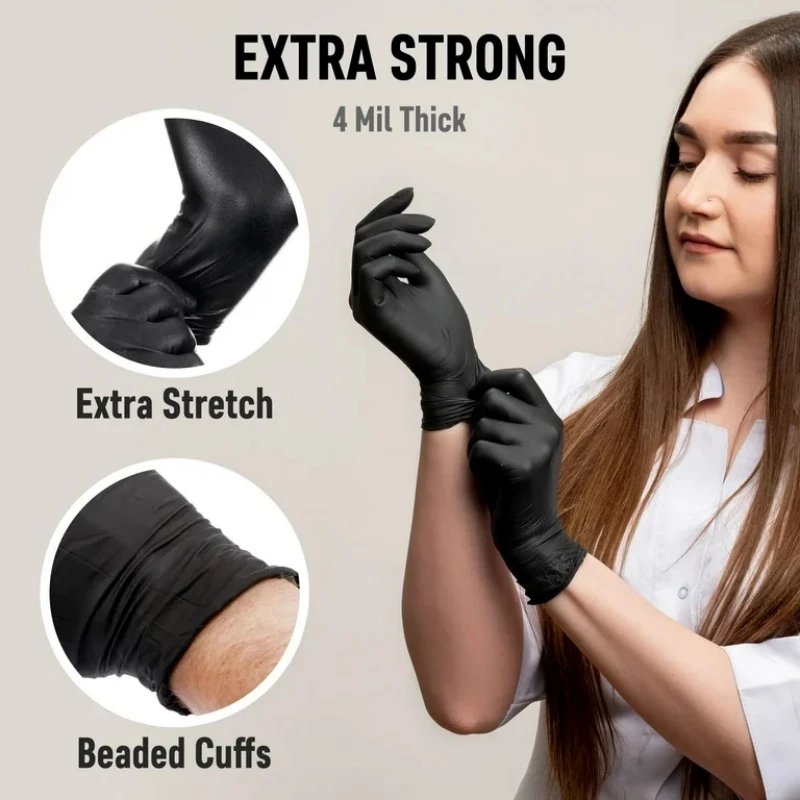 20/50/100PCS Black Nitrile Gloves Disposable Latex Free Cleaning Gloves Large Textured Hair Dye Mechanic Tattoo Kitchen disposable gloves,disposable nitrile gloves