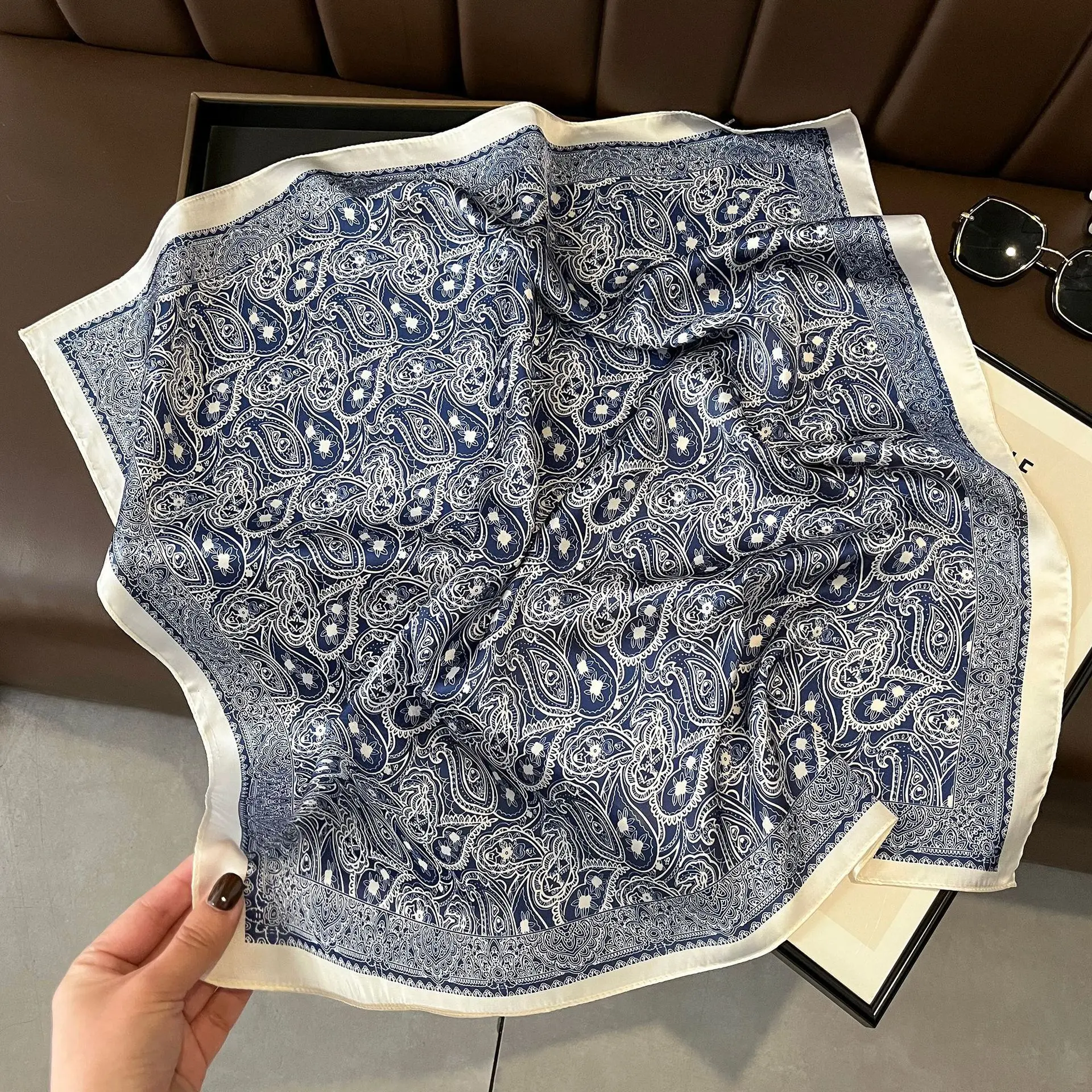 Luxury Satin Imitation Print Silk Scarf Square Women Neck Scarves Wrap Headkerchief Beach Hair Band Women's Bandana 2