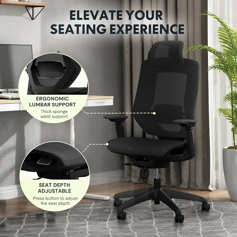 FLEXISPOT Upgraded OC6 500LBS Big and Tall Office Chair Heavy Duty,4D Armrest Mesh Ergonomic Home Office Chair with High Back 4