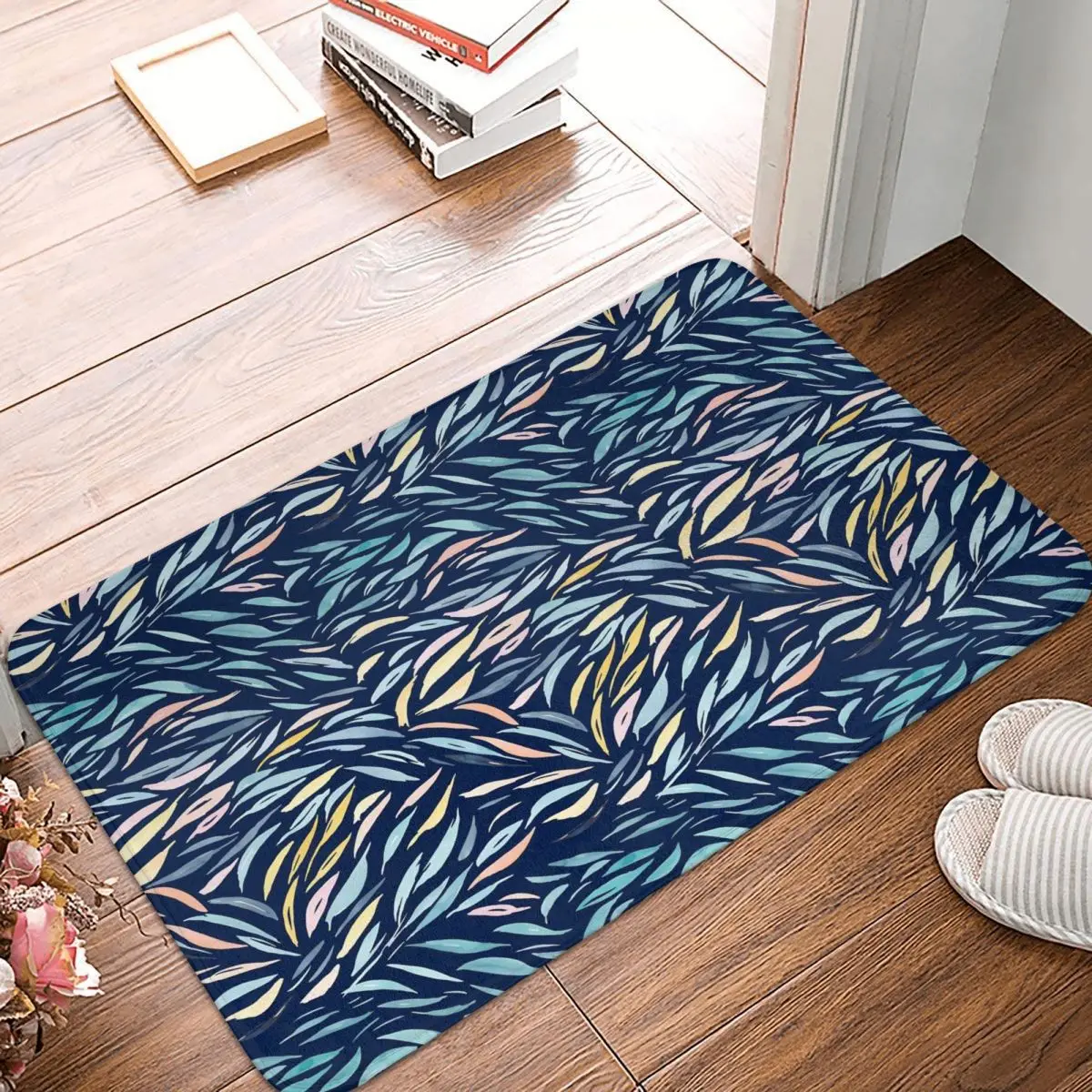 

Abstract Leaf Print Bath Mat Leaves Bathroom Rug Shower Home Entrance Washable Absorbent Foot Mat Anti Slip Design Toilet Pad