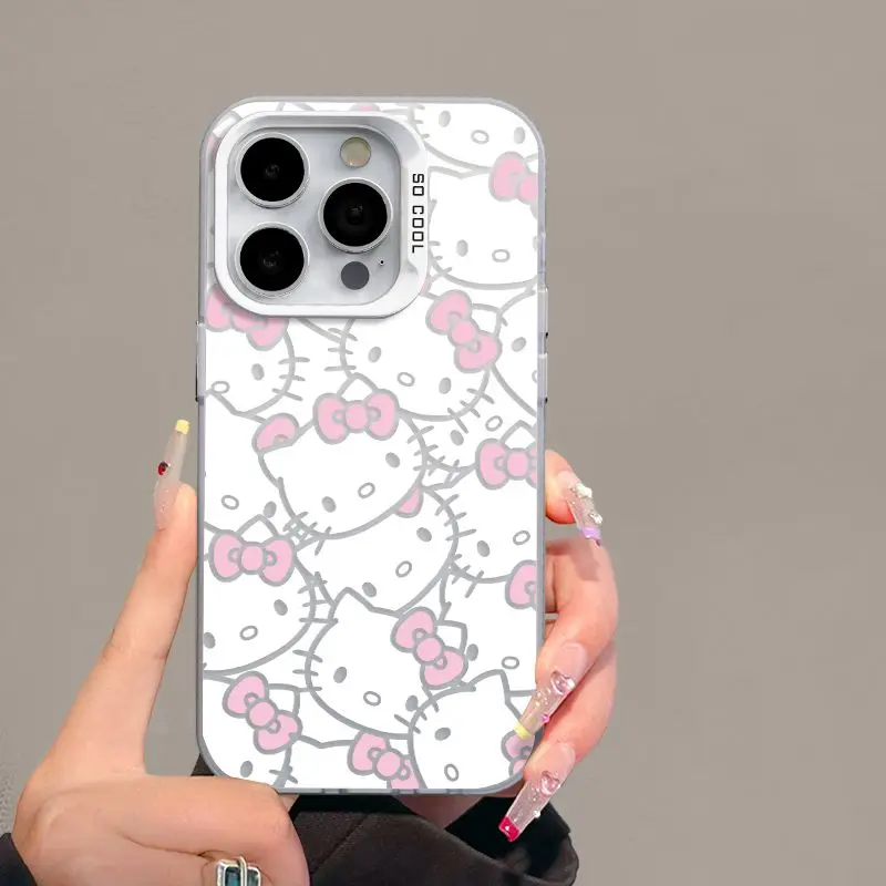 Sanrio Hello Kitty Cool Full Screen KT Phone Case For iPhone 15 14 13 Pro Max 11 12 13 Pro XR XS MAX Y2K Lovely Anti Fall Cover