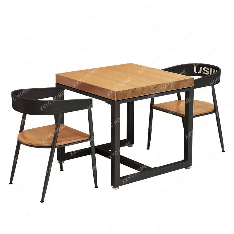 

Retro Bar Dining Table and Chair Milk Tea Shop Double Small Square Table