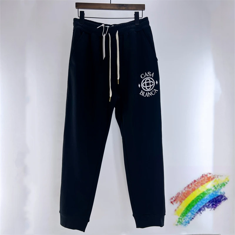 

Black Casablanca Embroidery Sweatpants For Men Women 1:1 High Quality Jogger Drawstring Pants