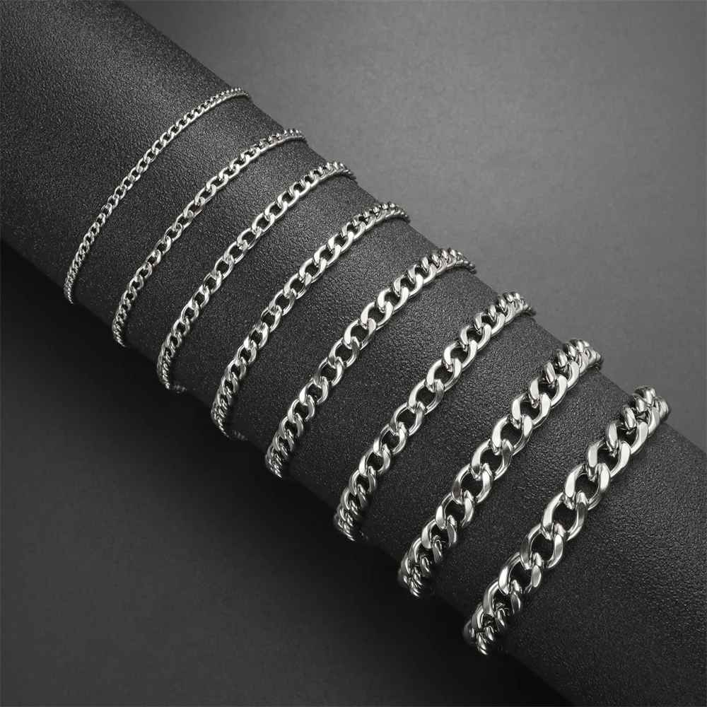Einfache Edelstahl kubanische Kette Armband für Frauen Männer Armband klassische Paar Armbänder Schmuck Weihnachts geschenk Großhandel – Detail 10