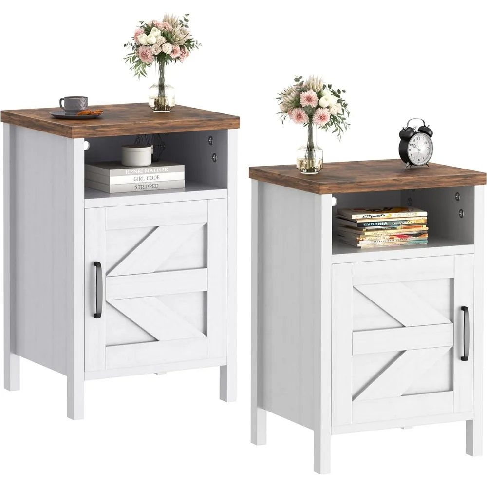 Farmhouse Nightstand set of 2 with Barn Door 1