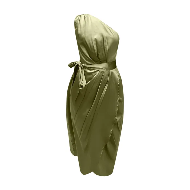 Elegant One Shoulder Satin Dress with Slit for Women Evening Party - Image 6