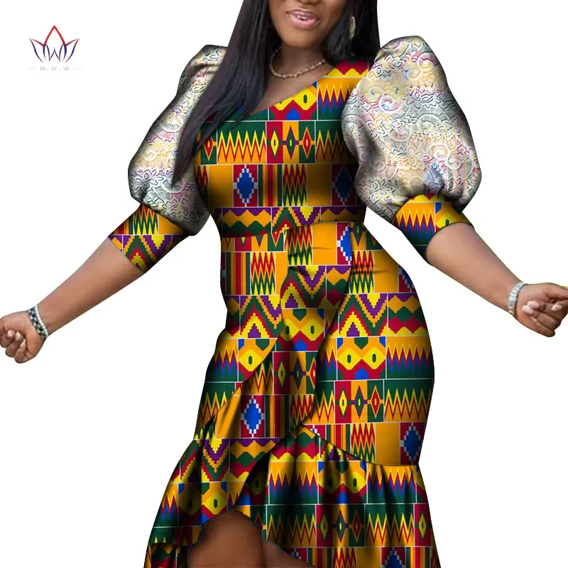 BintaRealWax Dashiki Women's Clothing Vestidos Plus Size African Ruffle Party Dress Knee Length Women African Clothing WY8272