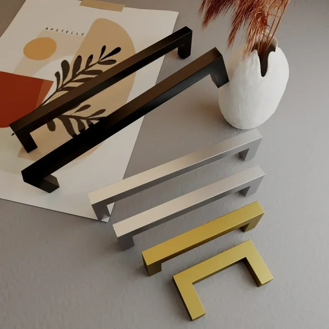 สแควร์เฟอร์นิเจอร์ฮาร์ดแวร์สีดําตู้สแตนเลสสตีลลูกบิดประตูตู้ตู้เสื้อผ้าลิ้นชักดึง 3