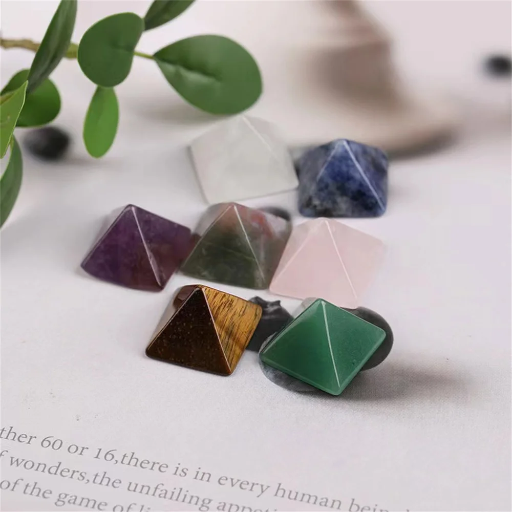 

Natural crystal Pyramid decoration 2cm multi-material semi-precious stone raw energy healing stone polished office decoration cr