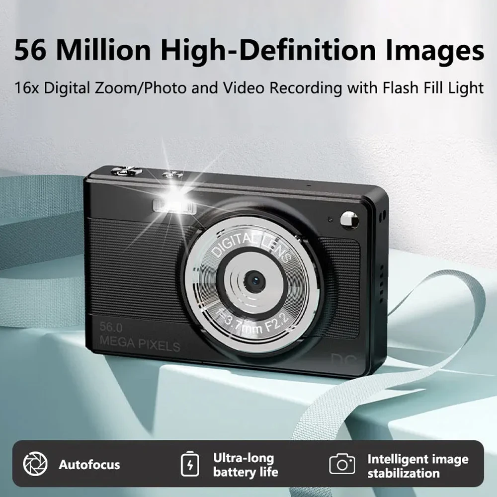 C15 56MP HD 1080P 어린이 및 학생용 디지털 카메라, 16배 디지털 줌, 손떨림 방지, 자동 초점 CCD 카메라 휴대용 여행 사진 촬영기