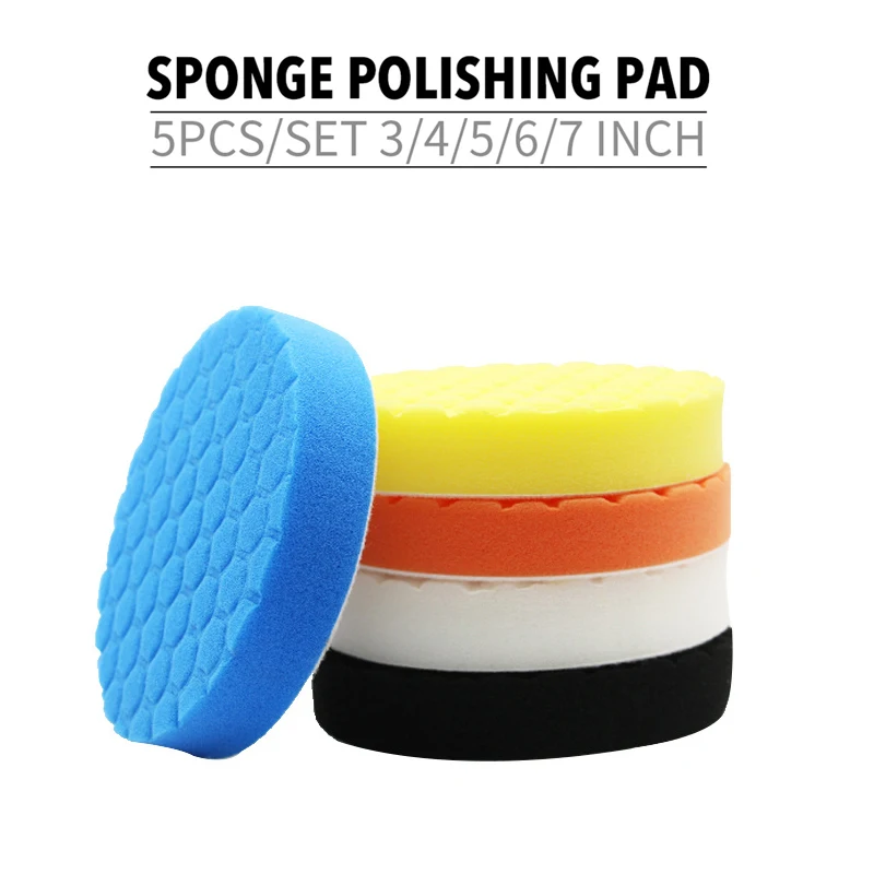 5 Pack 3/4/5/6/7 Inch Compound Buffing Polishing Pads Cutting Sponge Pads Kit for Car Buffer