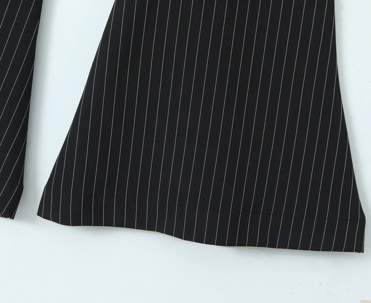 Spring Black Striped Oversized Blazer Women Loose Notched Full Sleeve Suits High Waist Long Flare Pants Halter Tank Tops