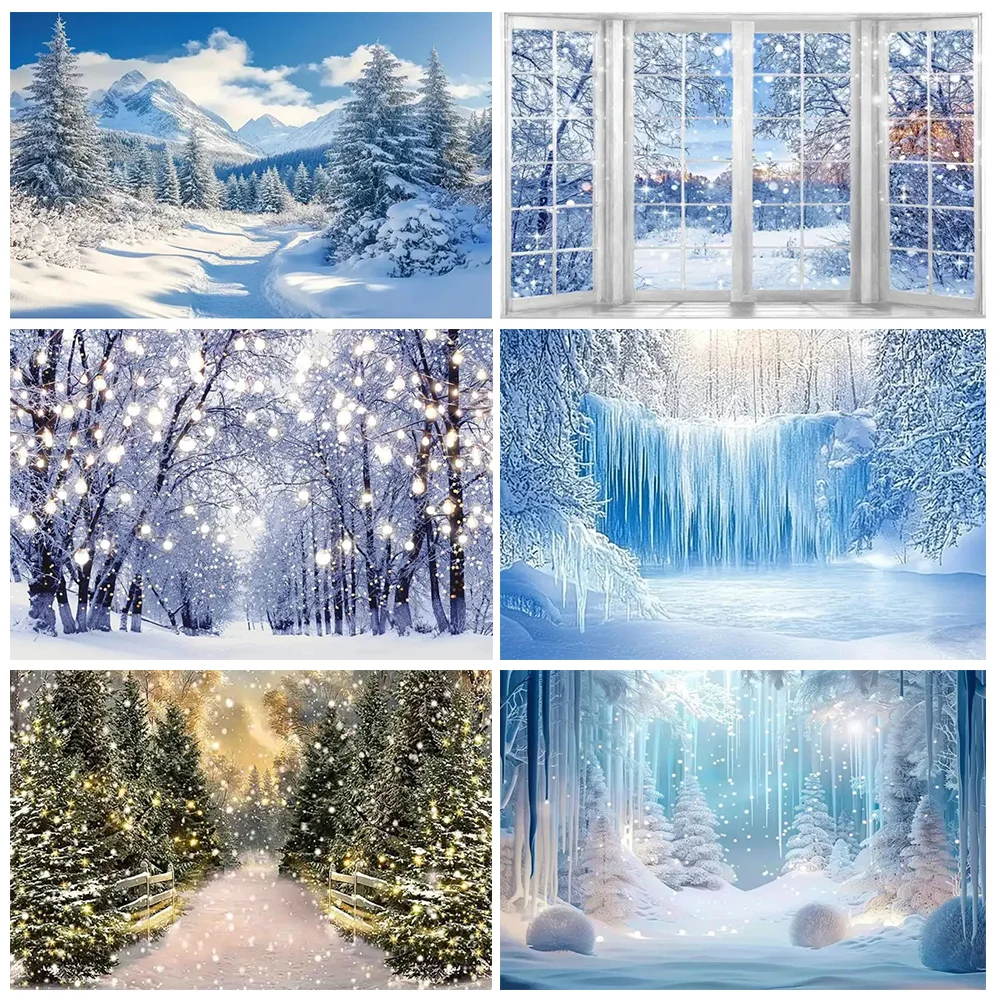 Winter Wonderland Snow Scene White Forest Photography Backdrop Supplies Christmas Party Decor Background Banner Photo Shoot Prop