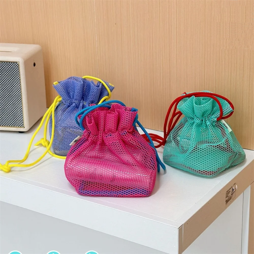 Portable Mesh Drawstring Storage Bag Hollow Large Capacity Makeup Storage Bag Women Men Multifunctional Travel Toiletry Pouch