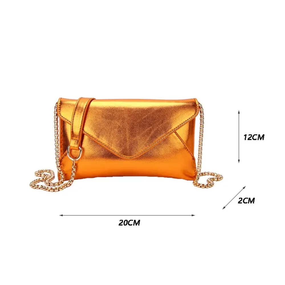New Women's Evening Shoulder Bag Leather Clutch Purse Wedding Party Prom Wedding Envelope Handbag Silver Crossbody with Chain