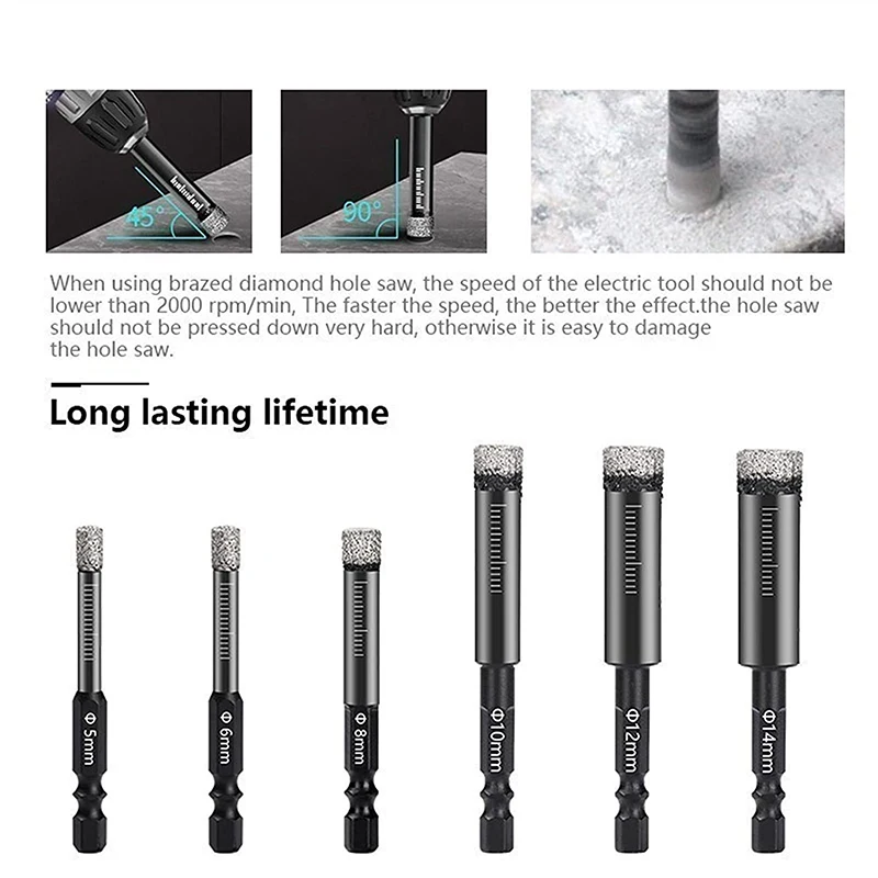 

Granite Vitrified Tile Hole Opener Diamond Drill Bit Black 6-16mm Hexagonal Shank Brazed Dry Ceramic Tile Drill Bit