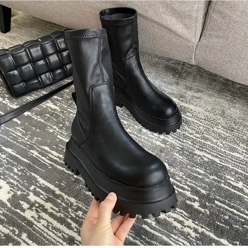 2023 Winter Chunky Platform Heels Long Boots Round Toe Zipper Thick Sole Ladies Fashion Winter Women's High Boots Women Shoes