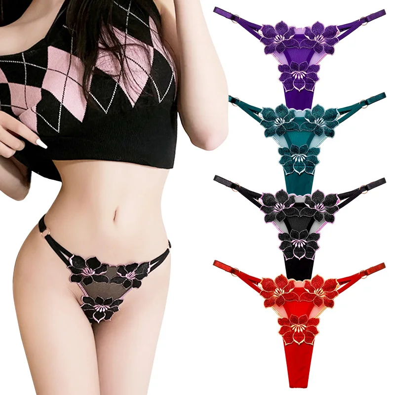 

Sexy Lace Panties Women Low-waist Underwear Thong Female G-String Breathable Lingerie Temptation Intimates Embroidery Underpants